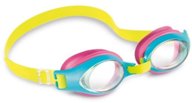 משקפי שחייה לילדים JUNIOR בגיל 3-8 עם עדשות UV ורצועה מתכווננת - תכלת/ורוד