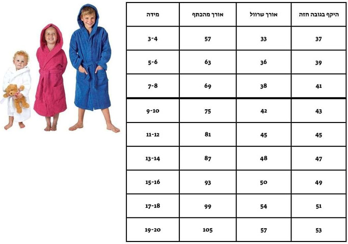 חלוק רחצה עם כובע לילדים ולנוער צבע כחול