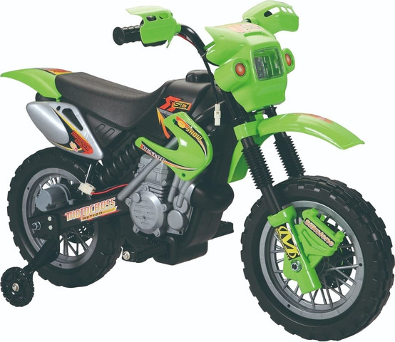 אופנוע שטח חשמלי ממונע 6V עם גלגלי עזר, אפקטים קוליים ותאורה - ירוק