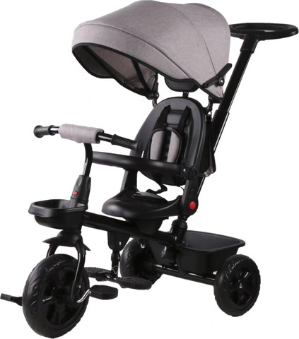 תלת אופן 3 ב 1 דגם TRIFUN עם כיסא נשכב ומסתובב 360 וגלגלי EVA ללא תקרים - אפור