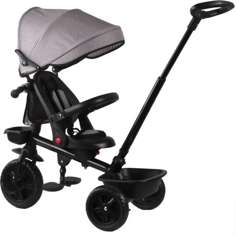 תלת אופן 3 ב 1 דגם TRIFUN עם כיסא נשכב ומסתובב 360 וגלגלי EVA ללא תקרים - אפור