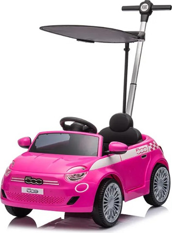בימבה דחיפה בדמות FIAT 500 עם ידית הורה, דלתות נפתחות, גגון וצלילים - ורוד