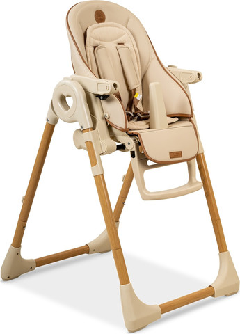 כסא אוכל מפואר לילדים Woody שלד דמוי עץ, בריפוד דמוי עור, מצבי שכיבה וגובה - בז'/דמוי עץ