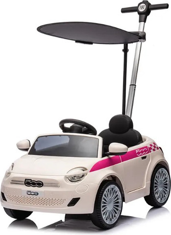 בימבה דחיפה בדמות FIAT 500 עם ידית הורה, דלתות נפתחות, גגון וצלילים - לבן