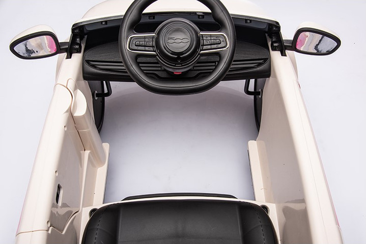 בימבה דחיפה בדמות FIAT 500 עם ידית הורה, דלתות נפתחות, גגון וצלילים - לבן