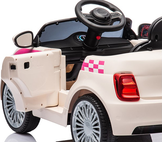 בימבה דחיפה בדמות FIAT 500 עם ידית הורה, דלתות נפתחות, גגון וצלילים - לבן