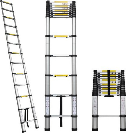 סולם אלומיניום טלסקופי יחיד נשען על הקיר – 3.2 מטרים – מותג TELESCOPIC