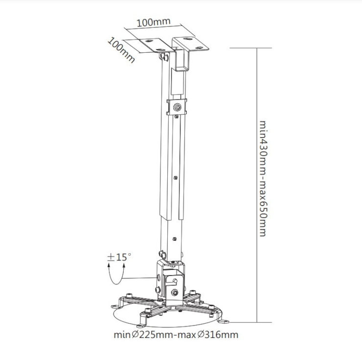 זרוע תקרתי למקרן כולל מאריך טלסקופי PRB2 – 60 C"M