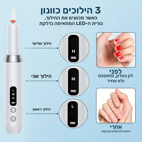 מקדחת ציפורניים חשמלית נטענת מקצועית – לפוליש, שיוף והסרת עור עודף בצבע וורוד