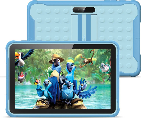 טאבלט לילדים עם מסך 10" ו-Android + כיסוי ומגן | 64GB אחסון | 2GB RAM | WiFi | מצלמות קדמית ואחורית | כולל Google Play צבע כחול