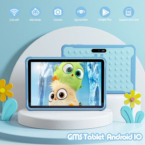 טאבלט לילדים עם מסך 10" ו-Android + כיסוי ומגן | 64GB אחסון | 2GB RAM | WiFi | מצלמות קדמית ואחורית | כולל Google Play צבע כחול