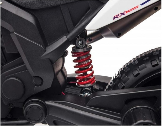אופנוע דמוי Aprilia RX שטח חשמלי ממונע 12V עם גלגלי עזר, אפקטים קוליים ותאורה - אדום
