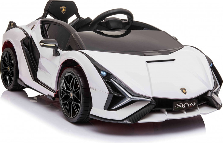 מכונית למבורגיני סיאן 12V  שלט גלגל גומי LAMBORGHINI SIAN וריפודי עור צבע לבן