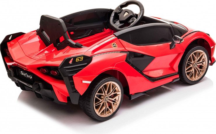 מכונית למבורגיני סיאן 12V  שלט גלגל גומי LAMBORGHINI SIAN וריפודי עור צבע אדום