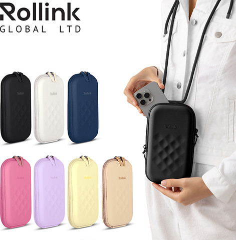 Rollink - תיק קשיח עם רצועה לסמארטפון, דרכון וציוד אישי -תכלת