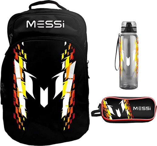 סט חזרה לבית ספר מסי MESSI כתום - תיק גב חצי אורטופדי, קלמר שני תאים ובקבוק עם פקק חכם