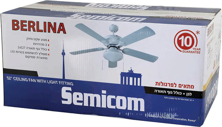 מאוורר תקרה "BERLINA 52 לבן+גוף תאורה D-52/W HYUNDAI