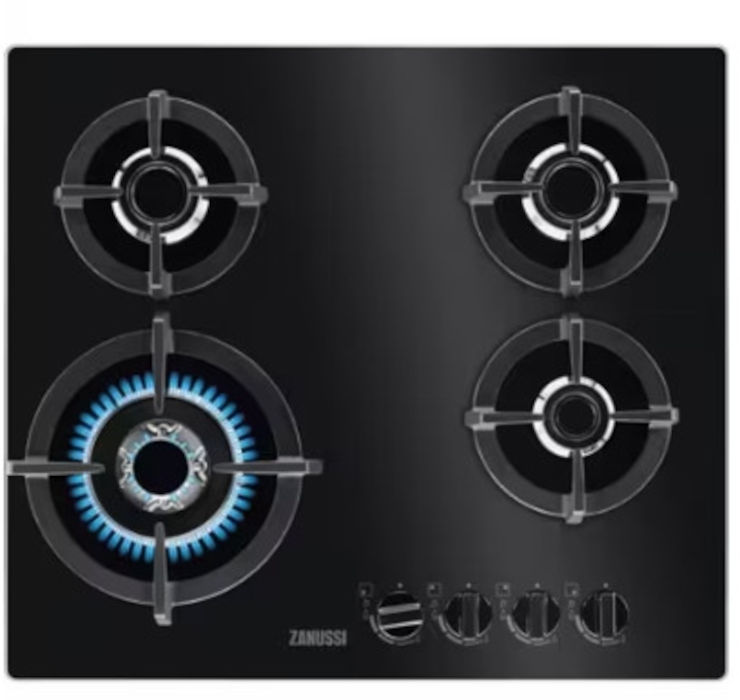 ‏כיריים גז 60 ס"מ זכוכית שחורה 4 להבות Zanussi ZGO68420BA