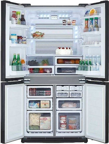 מקרר מקפיא תחתון 4 דלתות זכוכית שחורה Sharp SJ-FSRN87V-BK