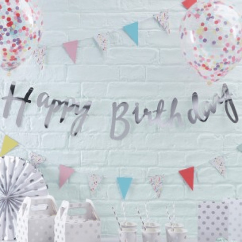 שלט Happy birthday כסף