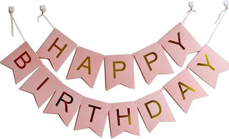 שלט HAPPY BIRTHDAY ורוד בהיר גדול