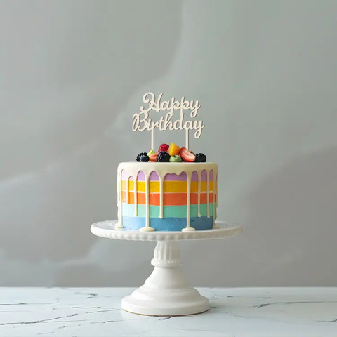 טופר לעוגה Happy Birthday רוז גולד