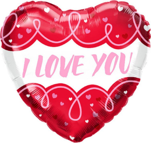בלון לב I LOVE YOU לבן אדום