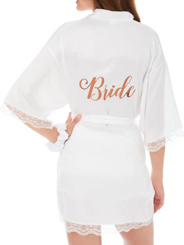 חלוק לכלה לבן Bride רוז גולד