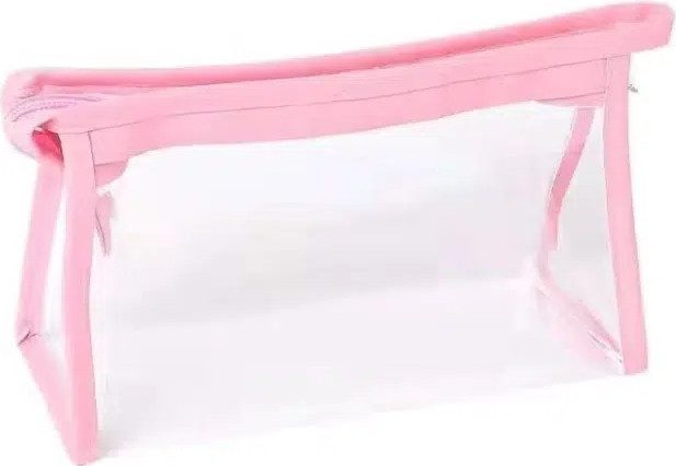 תיק איפור שקוף ורוד+אופציה להוספת מיתוג