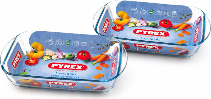 מארז זוג תבניות מלבניות Pyrex בגודל 23×35 ס״מ