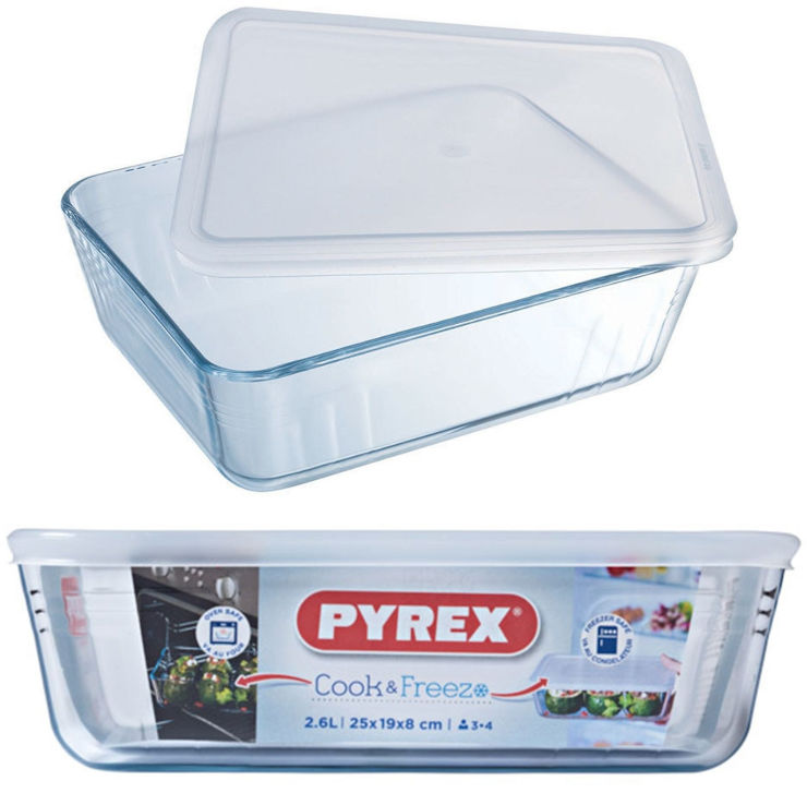 כלי אחסון מלבני + מכסה פלסטיק 2.6 ל' cook&freeze PYREX