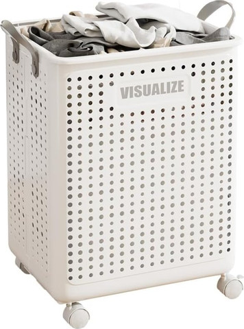 סל כביסה נייד על גלגלים משולב רצועות עור VISUALIZE
