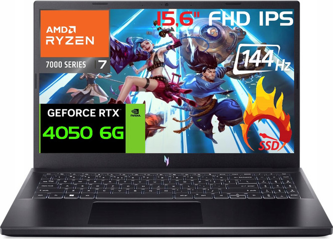 מחשב נייד Acer Nitro V15 GAMING AI Ryzen R7-7735HS 512SSD 32GB RTX4050 אייסר