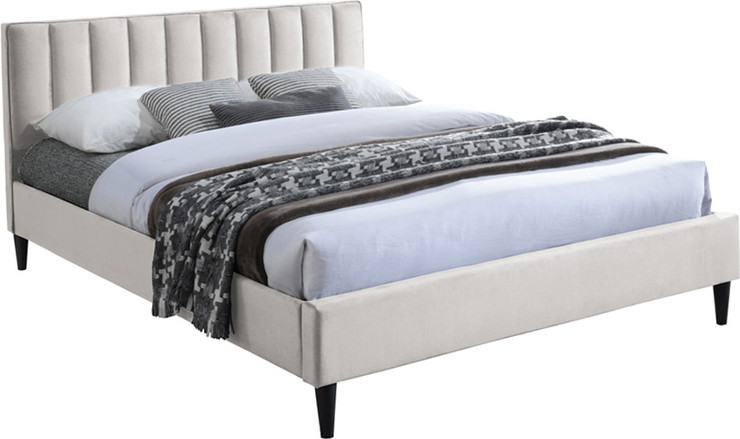 מיטת זוגית 160/190 מרופדת בד עם ראש מיטה מעוצב HOME DECOR דגם פולי - קרם
