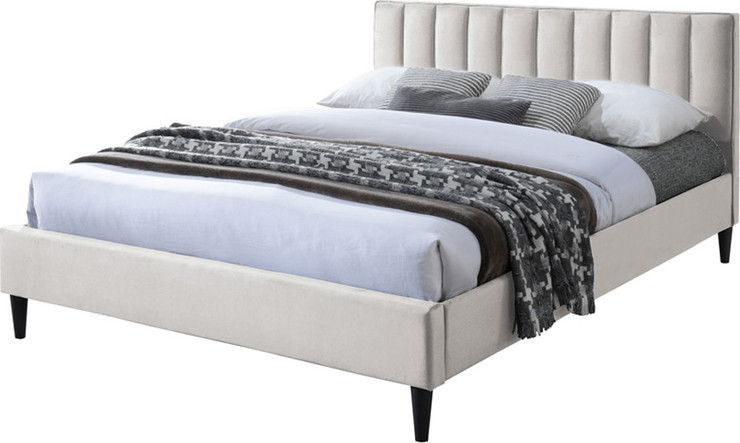 מיטת זוגית 160/190 מרופדת בד עם ראש מיטה מעוצב HOME DECOR דגם פולי - קרם