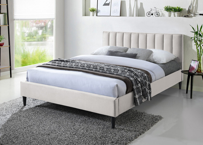 מיטת זוגית 160/190 מרופדת בד עם ראש מיטה מעוצב HOME DECOR דגם פולי - קרם