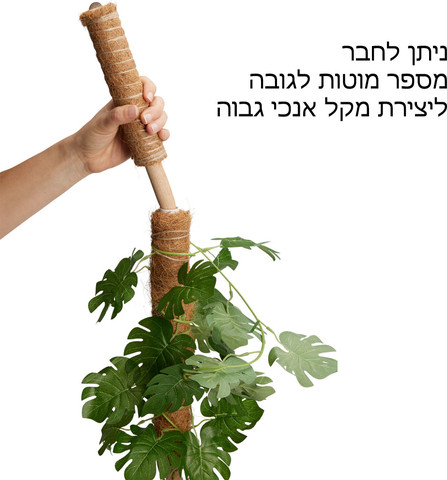 סט 4 מוטות תמיכה 30 ס"מ מסיבי קוקוס לצמחים מטפסים