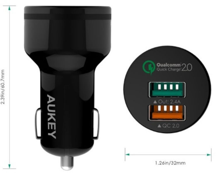 מטען לרכב עם 2 כניסות USB תומך QC2.0
