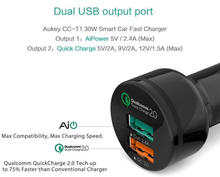 מטען לרכב עם 2 כניסות USB תומך QC2.0