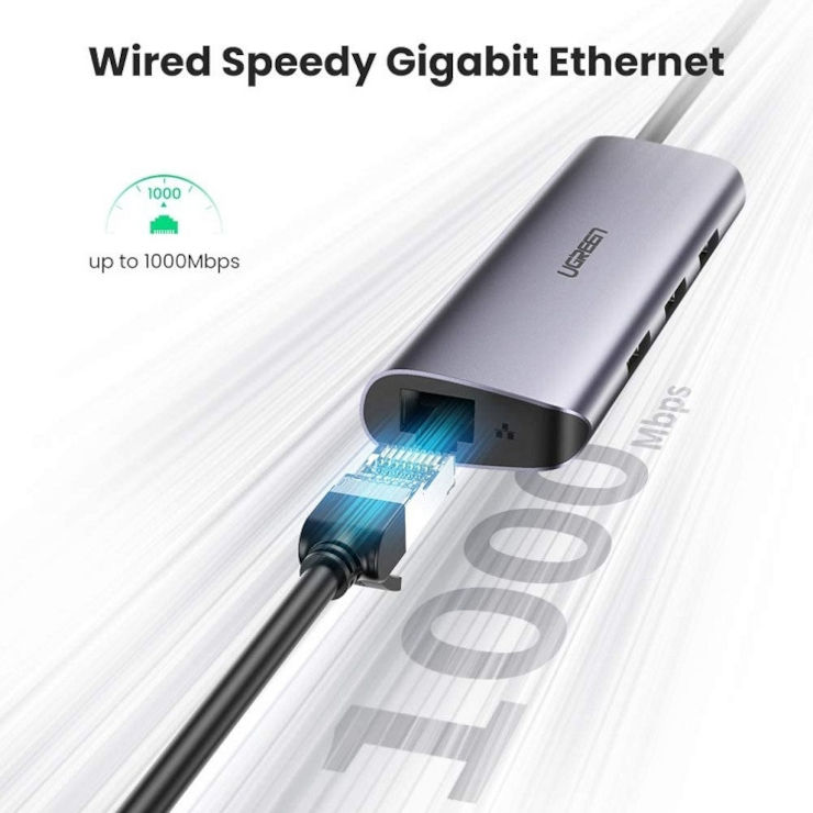 מתאם כרטיס רשת GIGABIT עם חיבור TYPE C - כולל חיבור רשת RJ45 ו 3 שקעי USB3