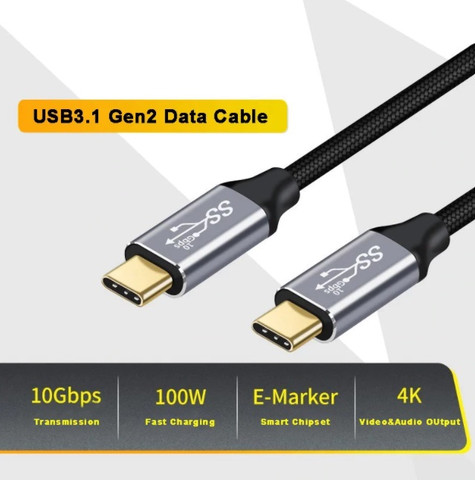 כבל TYPE C USB 3.2GEN2 - אורך 2 מטר - זכר זכר