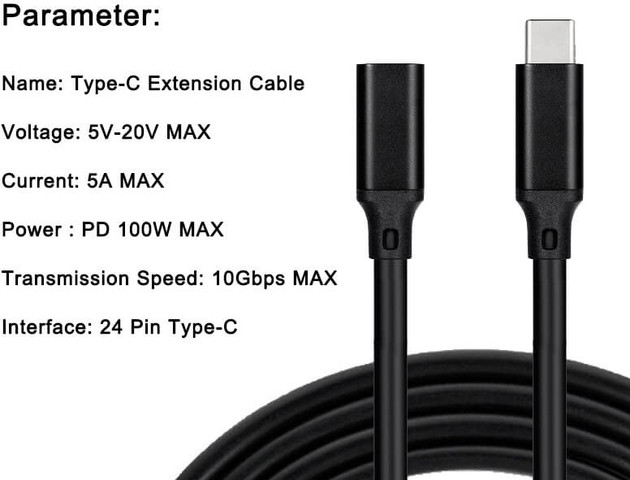 כבל TYPE C זכר נקבה (מאריך) USB 3.2 GEN2 - אורך 50 ס"מ
