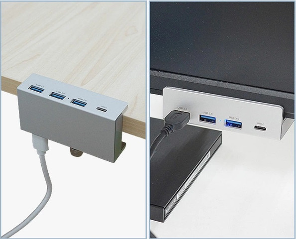 מפצל USB 3.0 איכותי בתצורת קליפ עם 3 שקעי USB ושקע TYPE C - ניתן לחבר למסך או שולחן - גוף אלומיניום