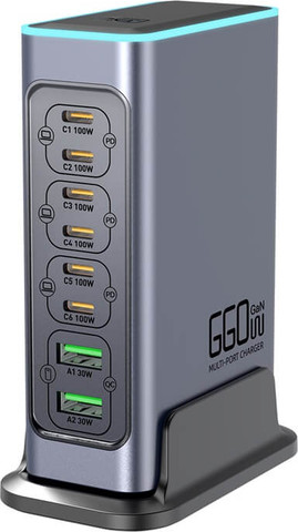 מטען שולחני GaN 140W | תחנת טעינה עם 8 חיבורים TYPE C + USB