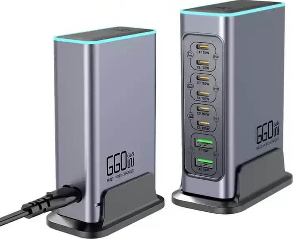 מטען שולחני GaN 140W | תחנת טעינה עם 8 חיבורים TYPE C + USB