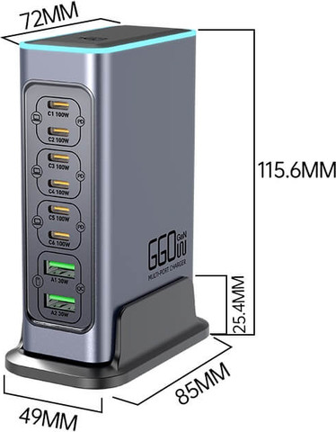 מטען שולחני GaN 140W | תחנת טעינה עם 8 חיבורים TYPE C + USB