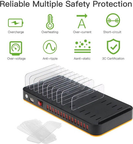 מטען שולחני | תחנת טעינה 180W עם 15 יציאות USB-A – טעינה סימולטנית למשרדים, מוסדות ועמדות שירות