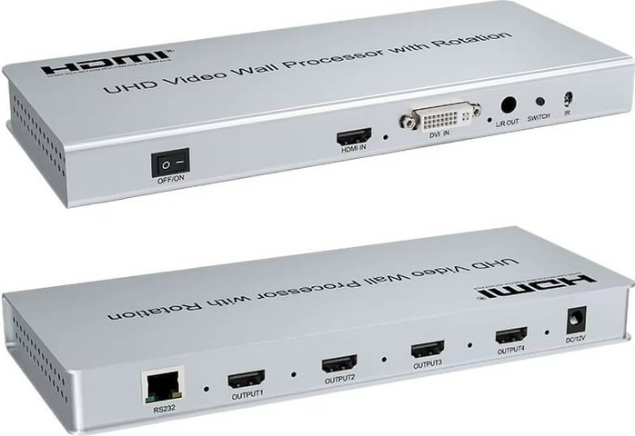 בקר קיר וידאו HDMI / DVI ל־4 מסכים עם תמיכה ב־Rotation ותצוגה אנכית HDMI 2X2 VIDEO WALL CONTROLLER