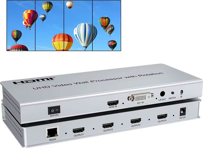 בקר קיר וידאו HDMI / DVI ל־4 מסכים עם תמיכה ב־Rotation ותצוגה אנכית HDMI 2X2 VIDEO WALL CONTROLLER