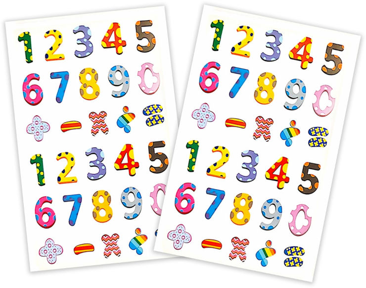 זוג דפי מדבקות מספרים 1-10 צבעוניות